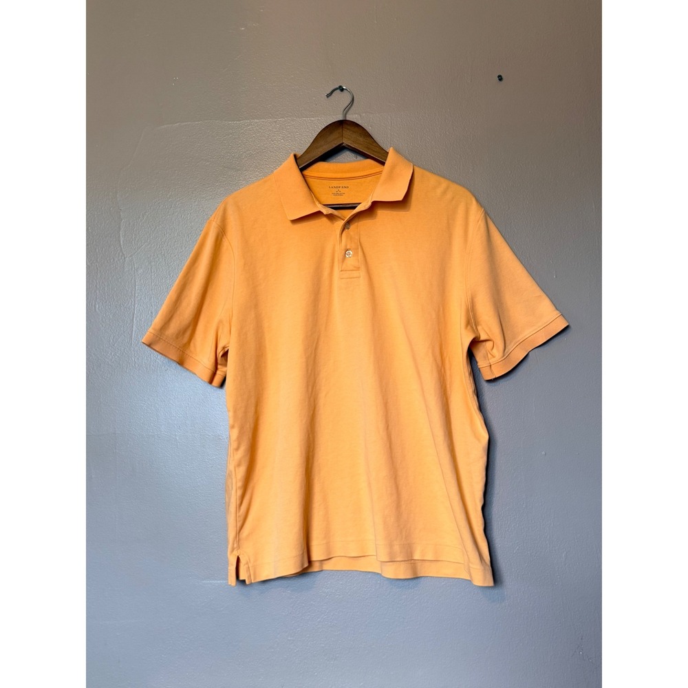 Lands' End Men's Large Pima Cotton Polo‎ Shirt Peach Orange Short Sleeve Solid L